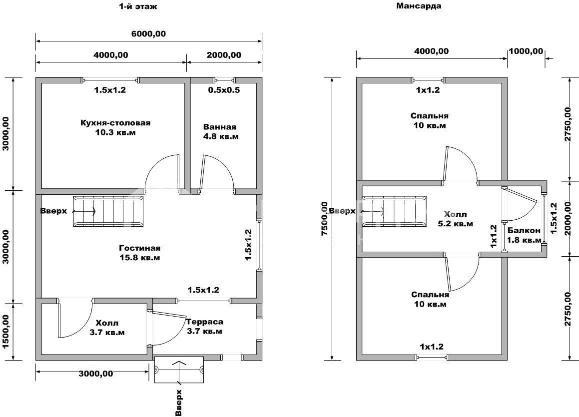 План дачного дома 6х7,5 м. - Проект А-40