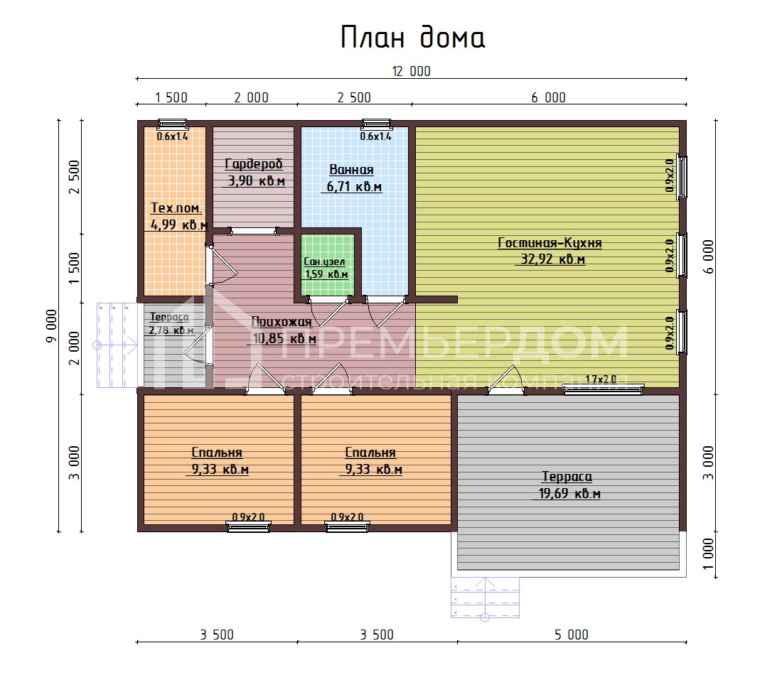 План дома из бруса 9х12 м. - Скандинавия