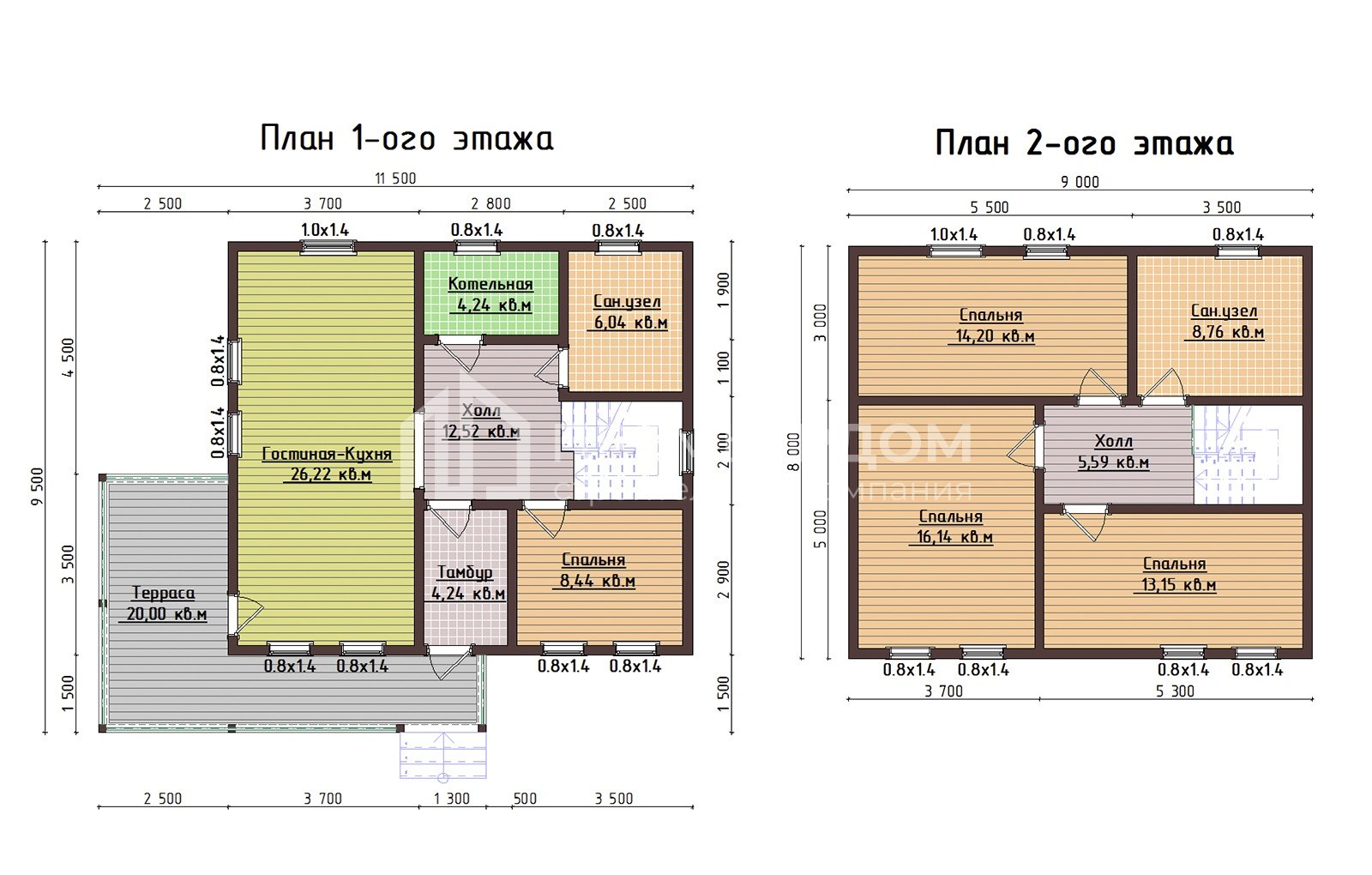План каркасного дома 9.5х11.5 м. - Верона