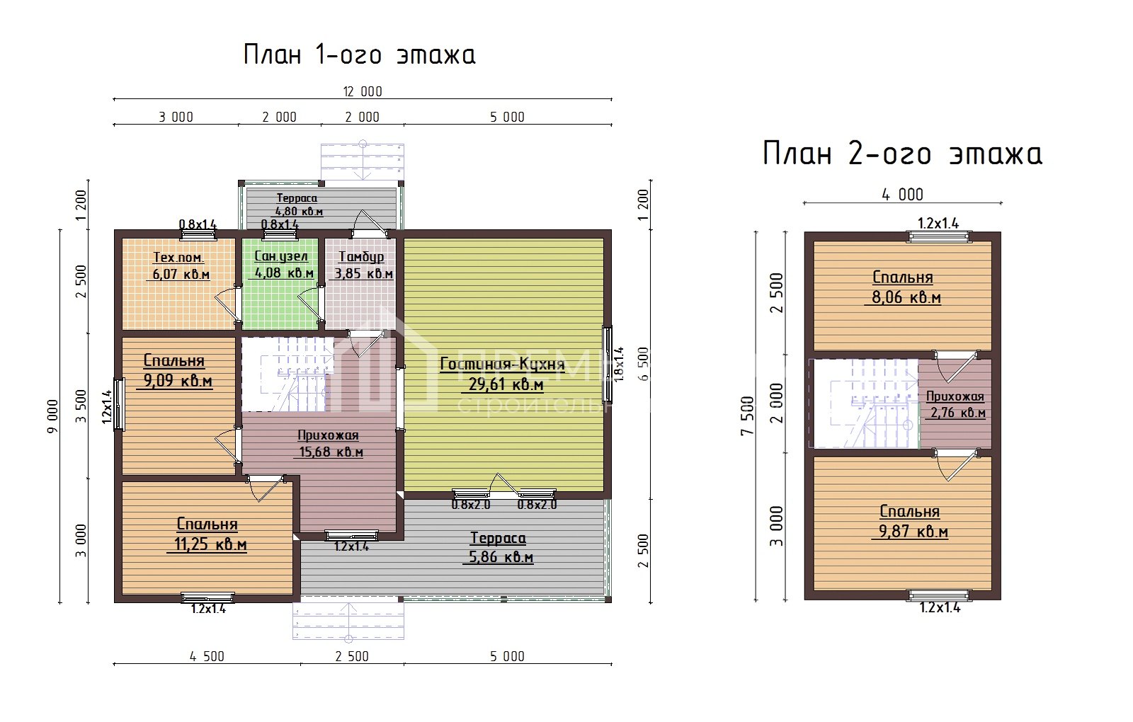 План дома из бруса 9х12 м. - Везувий