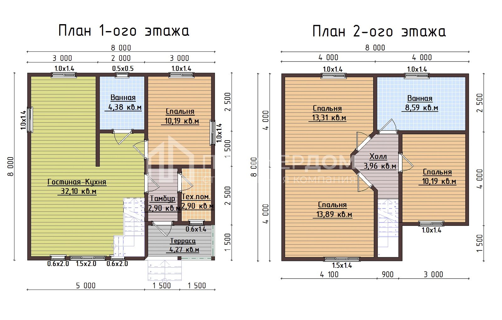План дома из бруса 8х8 м. - Восток